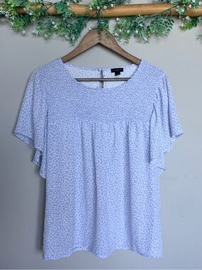 Ann Taylor Lavender Floral Smocked Yoke Flutter Sleeve Top